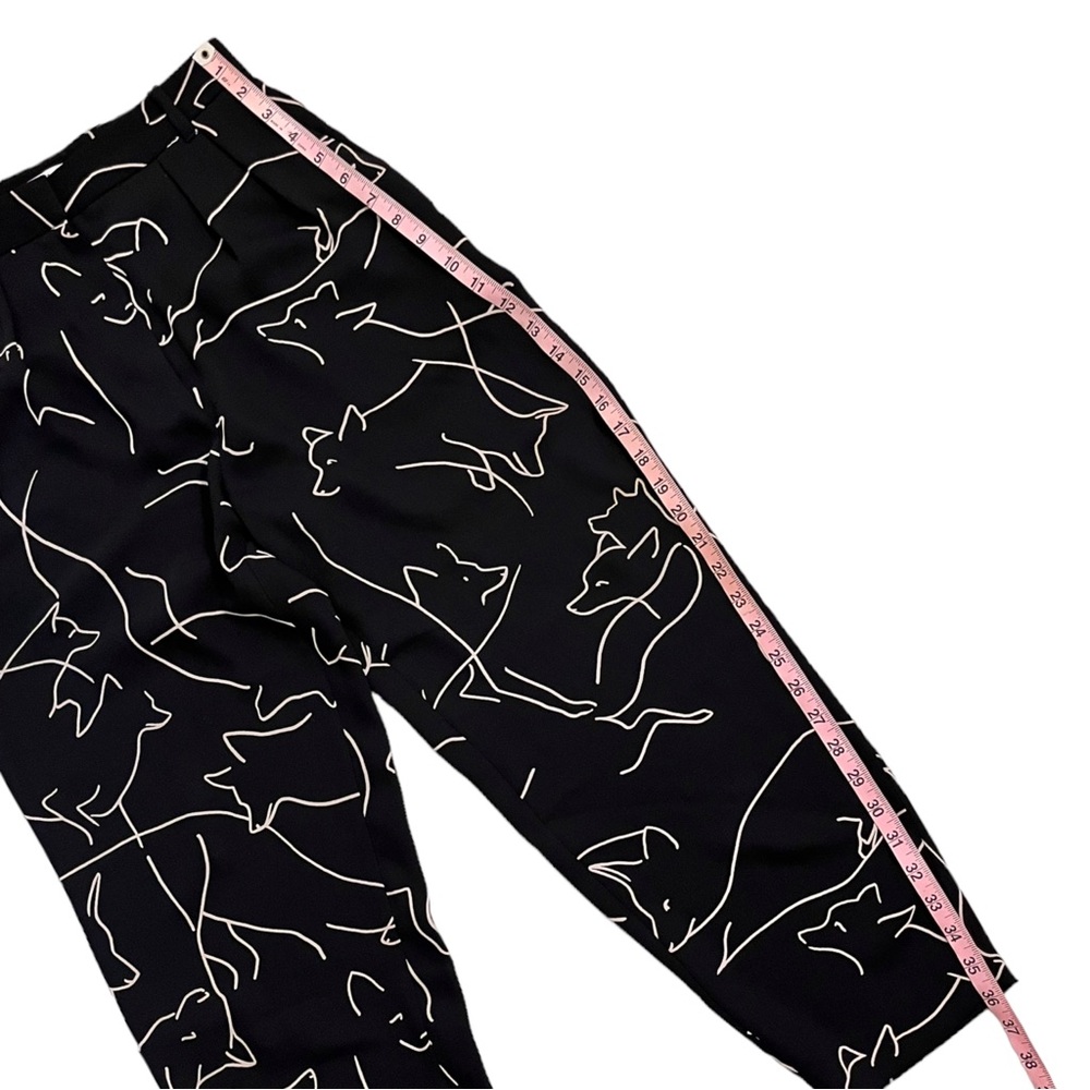 Babaton Pants Fox Print Sz 2 Black Tan Classic Baggy Fit‎ Tapered Leg Aritzia - Picture 14 of 16